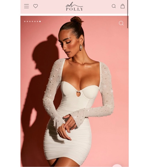 knee length dresses for ladies Karma Long Sleeve Scoop Back Dress Embellished White– Selfie Leslie main image 1